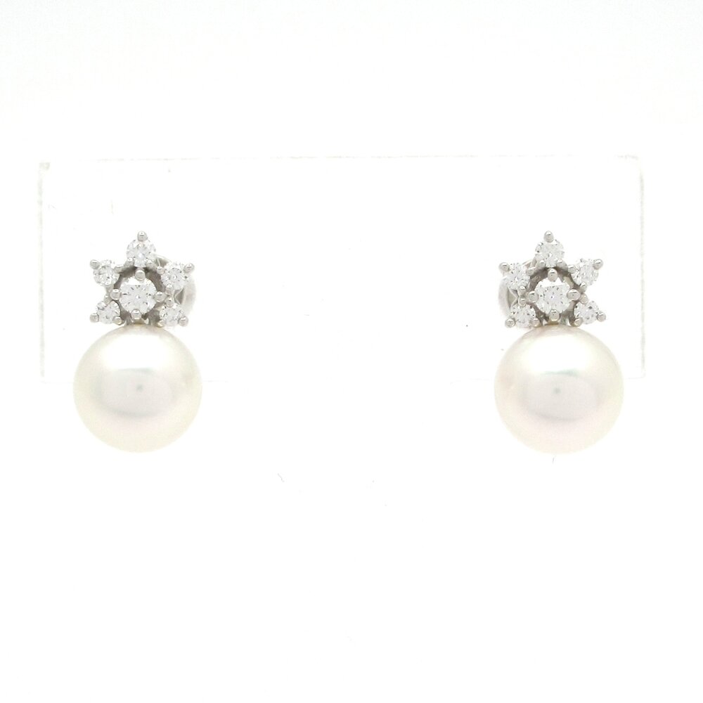Mikimoto Clip On Earrings PE-1714U 18K White Gold Akoya Pearl Diamond